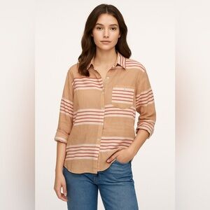 Rag & Bone Jane Beige Stripe Silk Blend Sheer Button Down Shirt Size 10